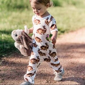 MilkBarn Footed Sleeper Romper Bunny Pajamas 100% organic cotton 3-6 months